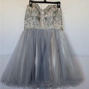 May Queen Silver and Gray Strapless Dress